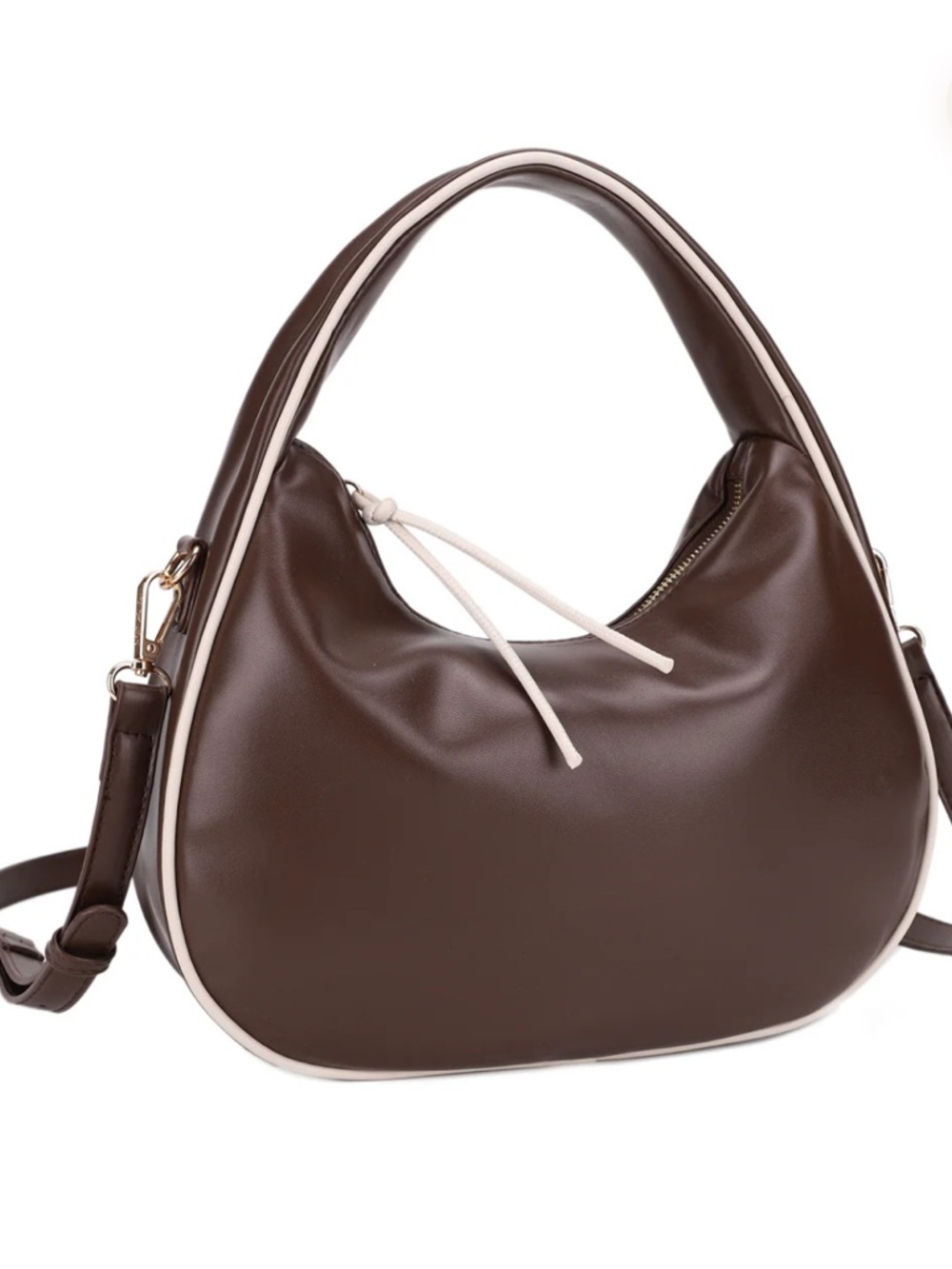 Chocolate Brown Hobo Bag with Cream Trim